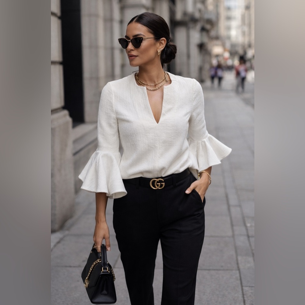 BCBGMaxAzria Valari Ruffle Sleeve Striped Top